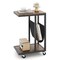 Brown Engineered Wood Metal C-Shaped Side Table with Canvas Pouch and Casters